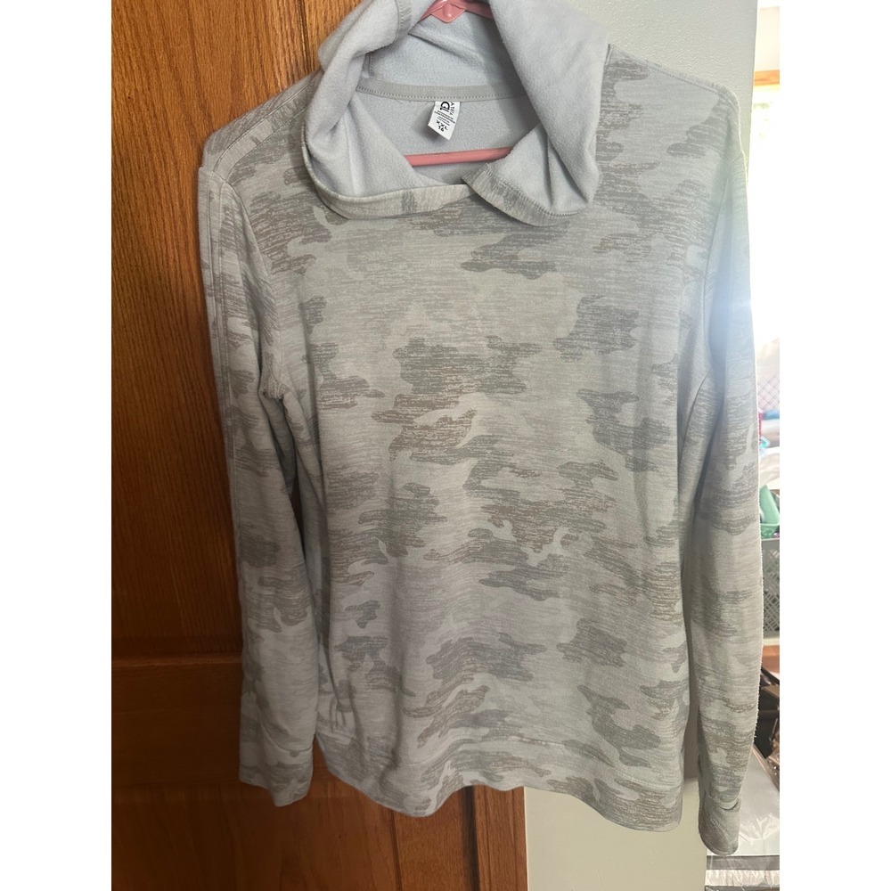 Athleta Girl Camo Hoodie Grey Camouflage Long Sleeve Top XXL 16 - Picture 2 of 7